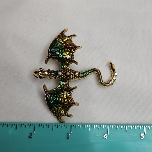 Dripping Oil Enamel Dragon Brooch Retro Style Pin Rhinestone Sparkling Goth Punk - Picture 7 of 7